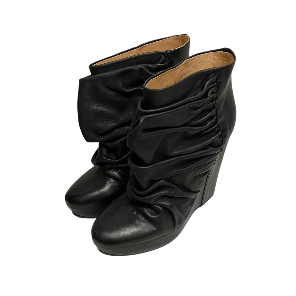 【中古】Maison Martin Margiela 22 レザーショートウエッジソールブーツ S38WU0144 黒いこと 大きさ：37 【300426】（棲み家 マルタン マルジェラ 22）