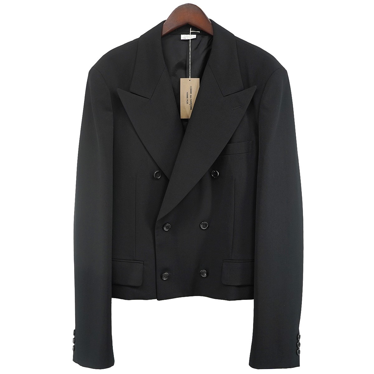 【中古】COMME des GARCONS HOMME PLUS 26SS Wool Gabardine Cropped Double-Breasted Jacket ウールギャバジン 短丈 ショート テーラード ダブルジャケット ブラック サイズ：L 【300426】（コムデギャルソンオムプリュス）