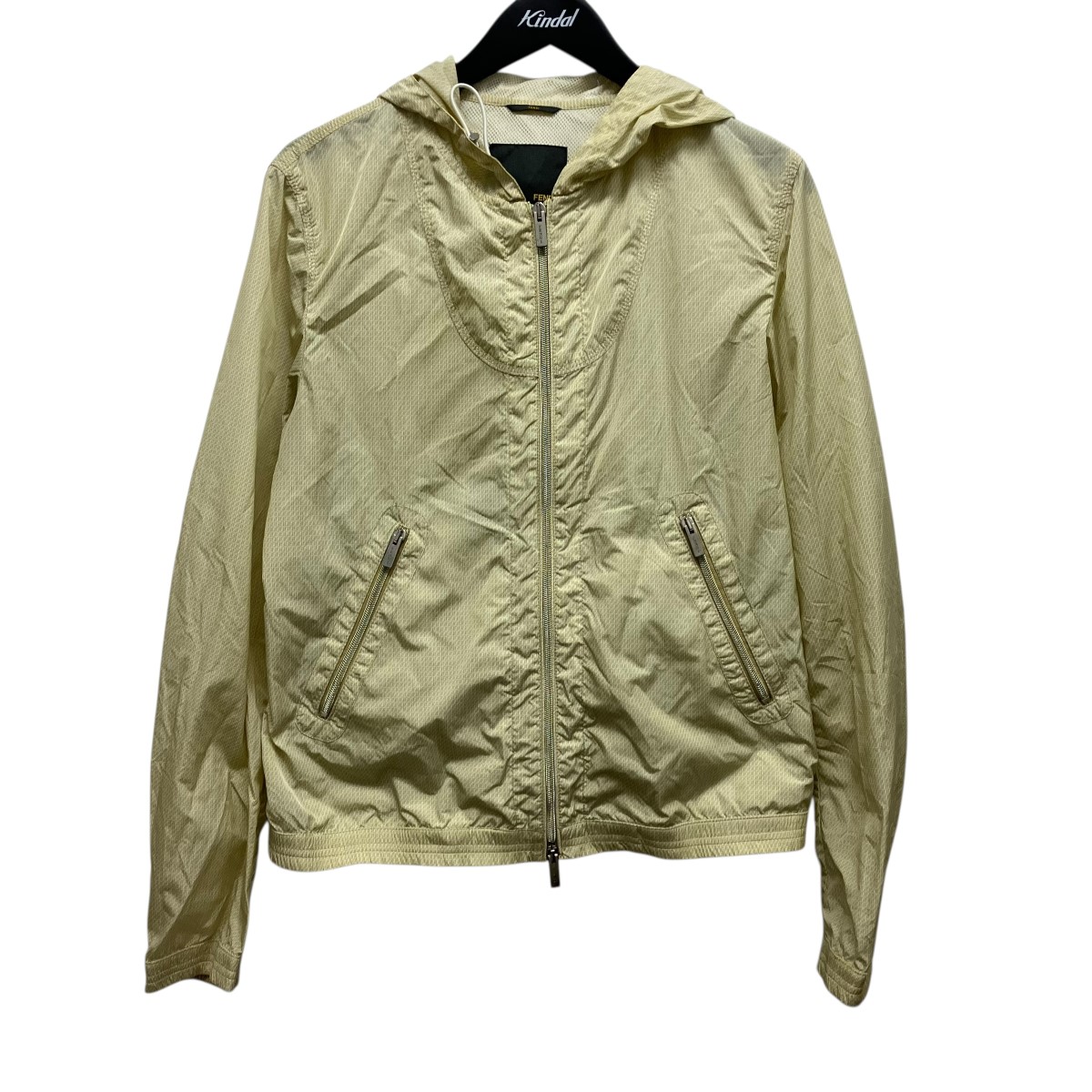 【中古】FENDI ズッカ柄 ポケッタブルフーデッドジップアップナイロンジャケット FW0472 GFG カーキ サイズ：46 【300426】（フェンディ）