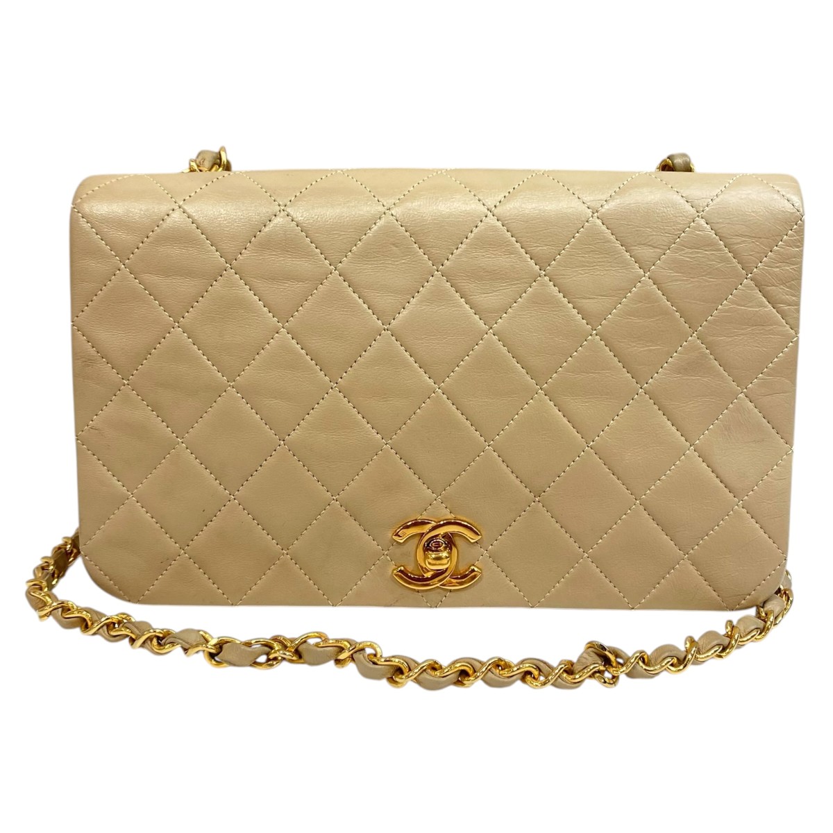 【中古】\u003cBR\u003eCHANEL\u003cBR\u003eシングルフラップチェーンショルダーバッグ ベージュ\u003cBR\u003e【通貨価値思いなおす】