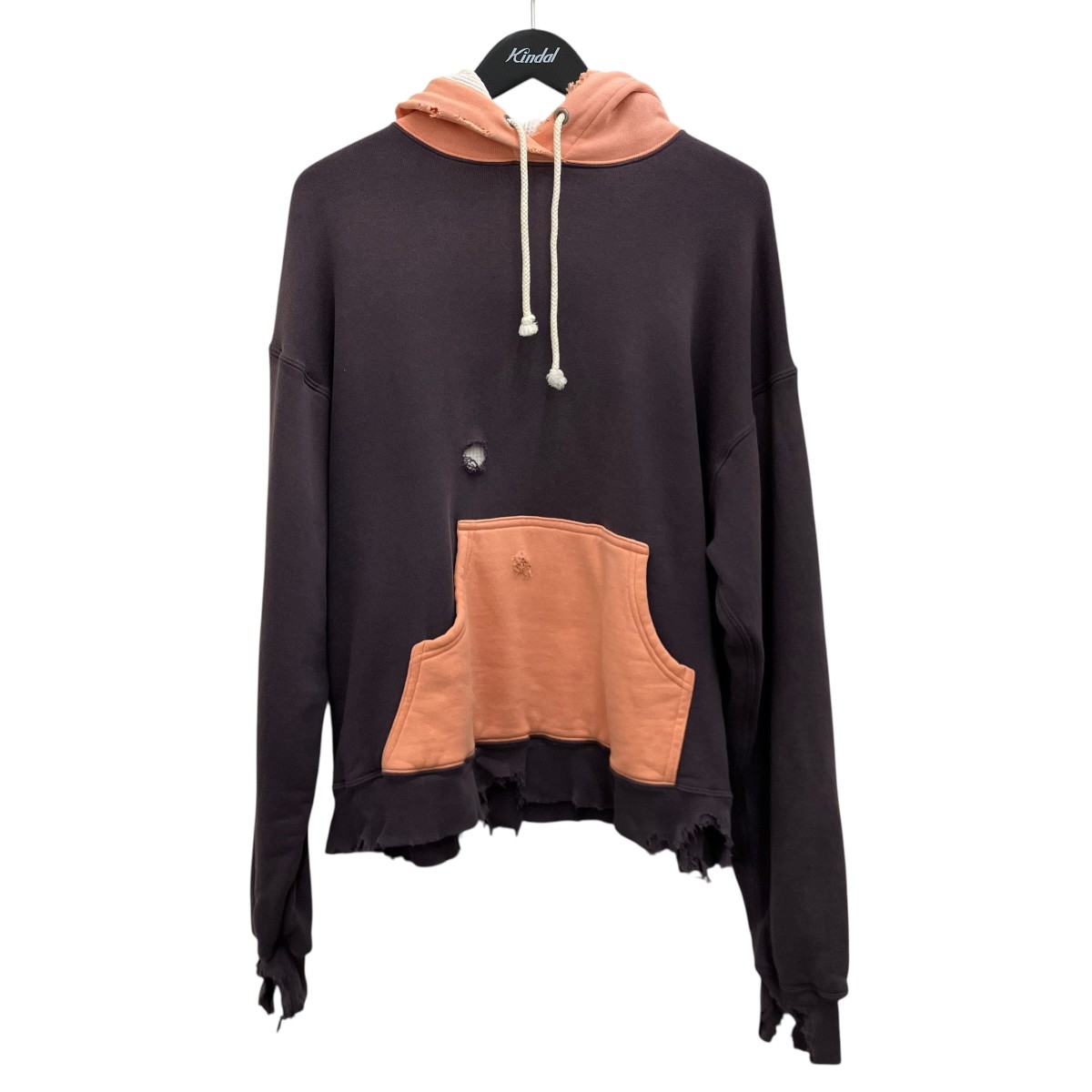 【中古】FULLCOUNT25AW 【FADING DOUBLE FACE SWEAT HOODIE】 クラッシュ加工パーカー 3770 ピンク&times;エッグプラント サイズ：38【価格見直し】｜ブランド古着のカインドオル