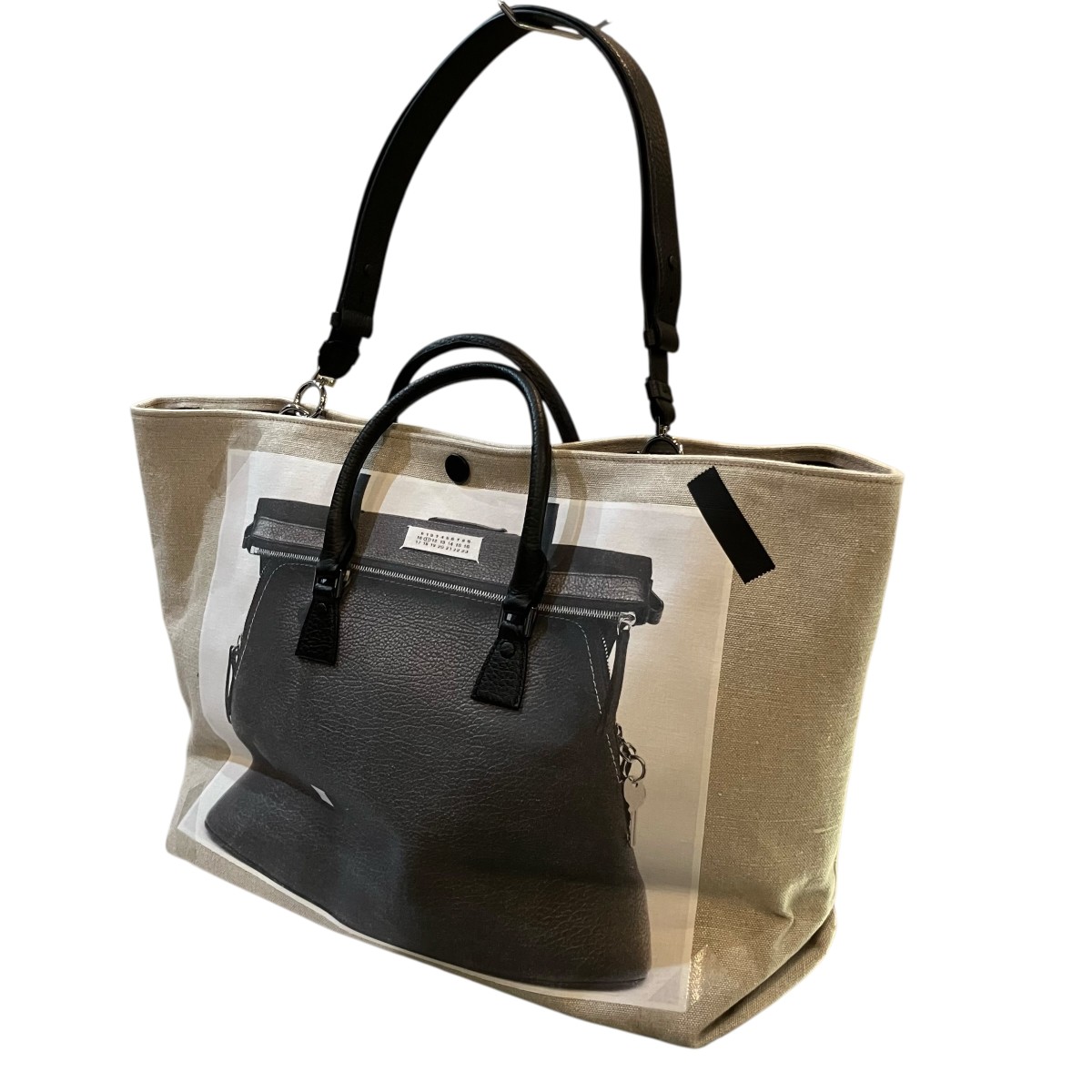 【中古】\u003cBR\u003eMaison Margiela\u003cBR\u003e騙し絵 5AC刷り上げる 帆布 2WAYトートバッグ SB3室内用便器0001 薄墨色×カーキ\u003cBR\u003e【通貨価値思いなおす】