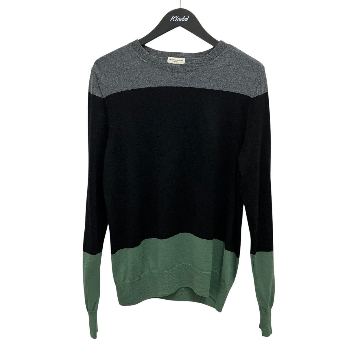【中古】DRIES VAN NOTEN 肩ボタンウールニット 73-02-24-02004 薄墨色×黒いこと×緑であること 大いさ：M 【010526】（ドリスヴァンノッテン） トップス-ニット・セーター-メンズファッション