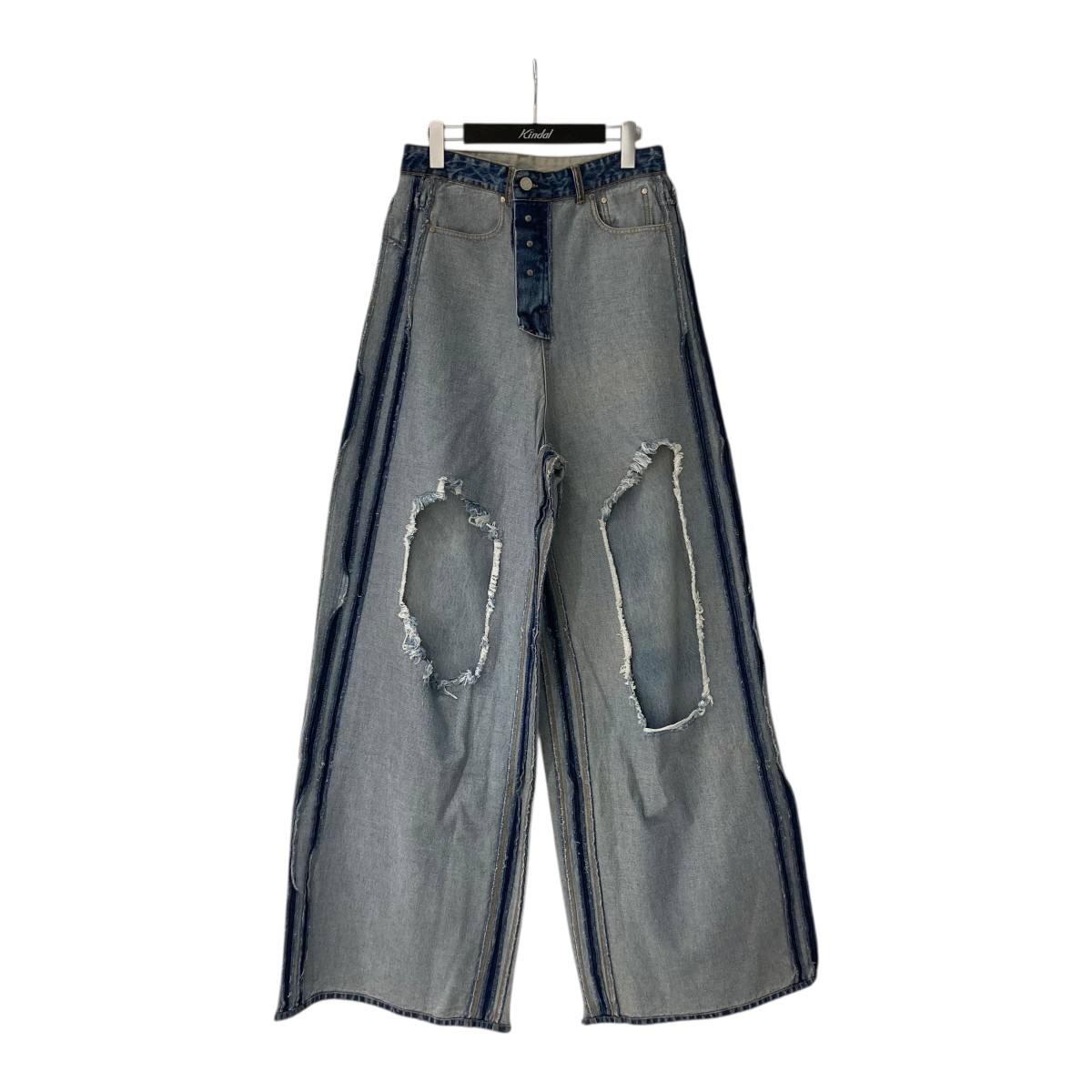 【中古】VETEMENTS INSIDE OUT BIG SHAPE DESTROYED JEANS 内部アウト ワイドデニムパンツ UA53PA650L インディゴ 大きさ：XS 【020526】（ヴェトモン）