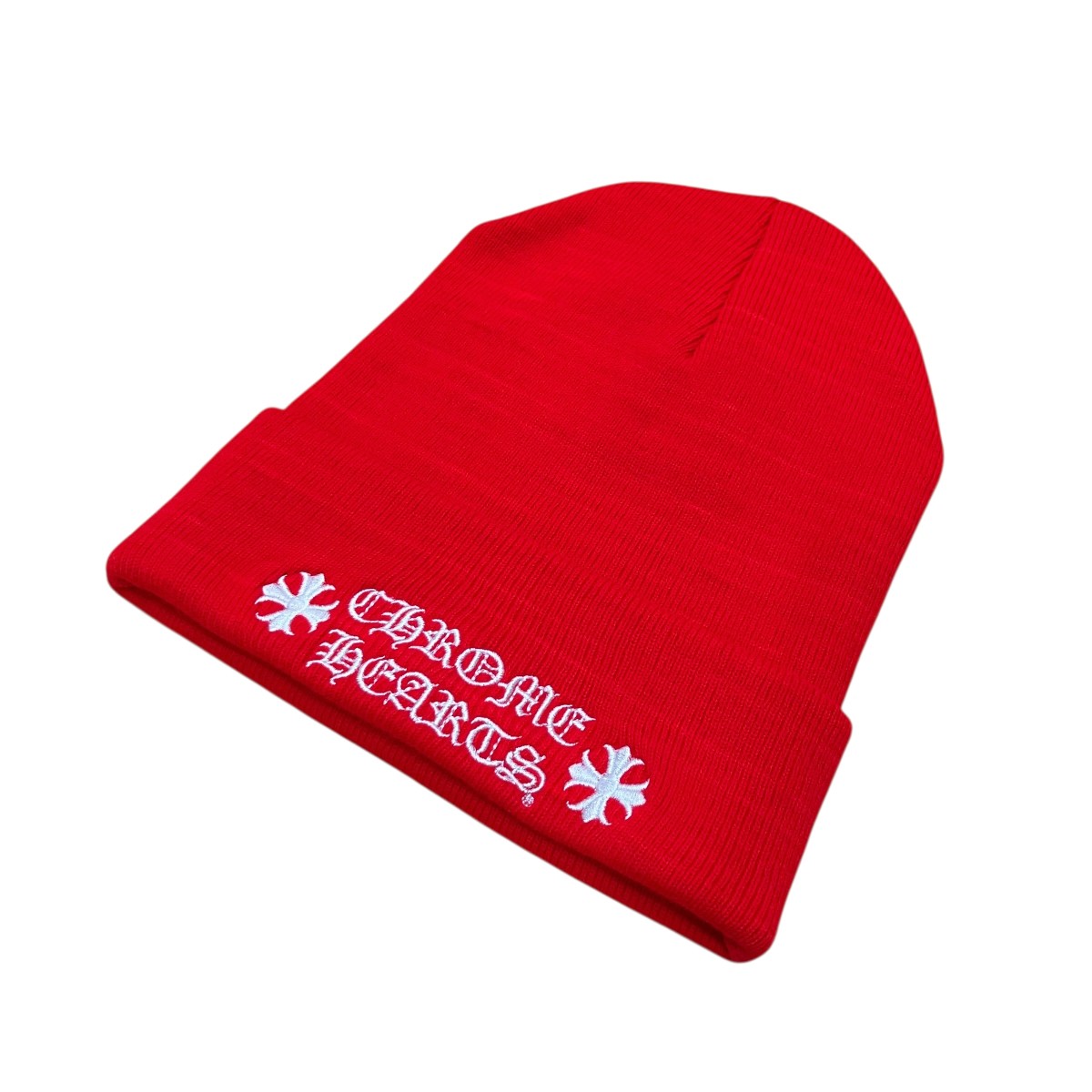 【中古】CHROME HEARTS ロゴタイプ刺しゅう編み物帽 赤いこと 大きさ：one 【020526】（クロムハーツ）