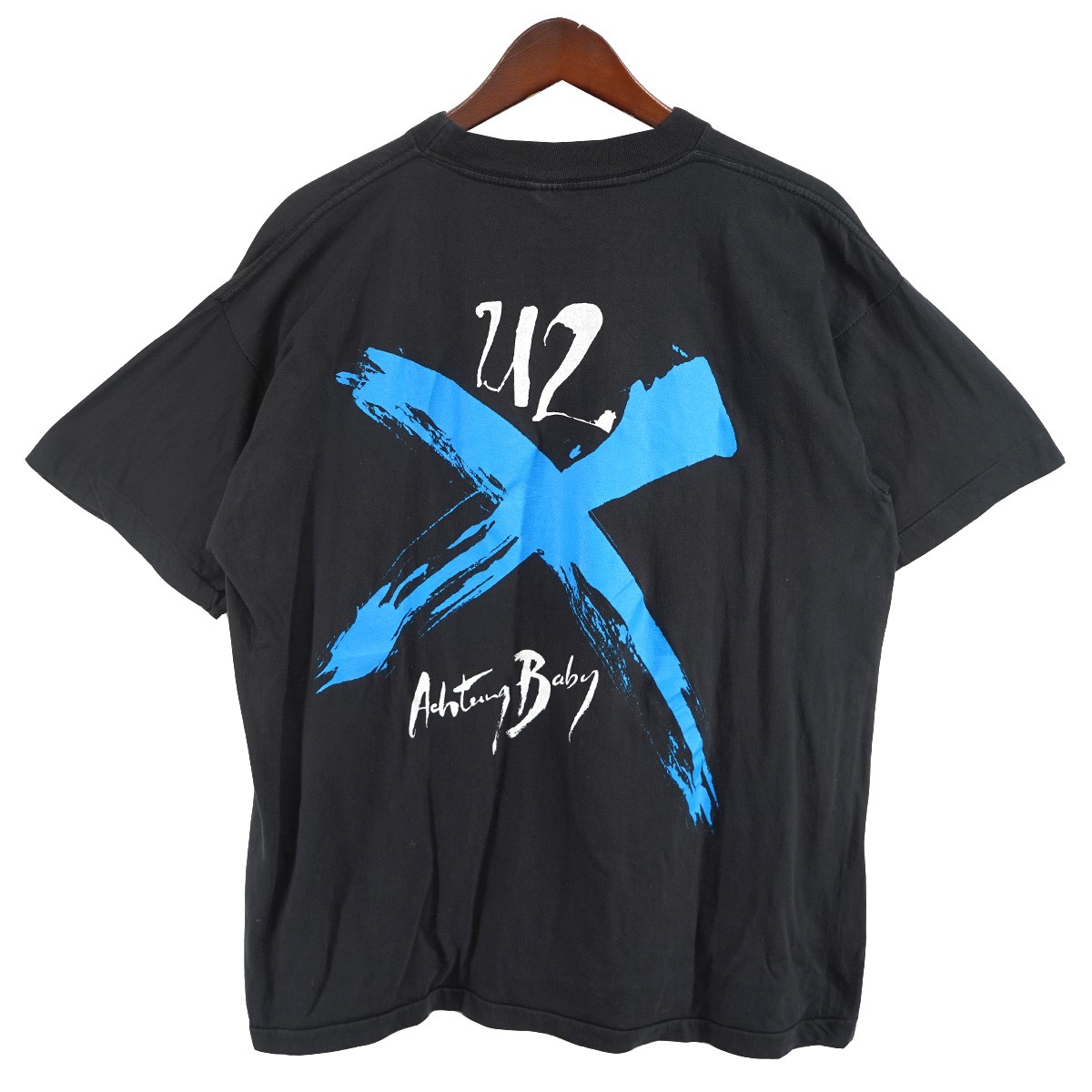 【中古】VINTAGE 90s 1992 NOT US LTD U2 ACHTUNG BABY ユーツー 周遊旅行 アクトンベイビー ダンス楽隊 バンT Ｔシャツ 黒いこと 大きさ：引き舟書きあらわす L 【010526】（ヴィンテージ）