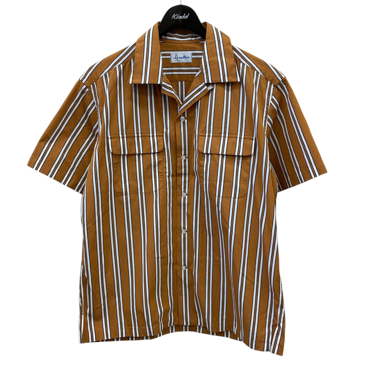 【中古】Le meilleur 25SS Original Stripe 0pen Collar Shirt Thomas Mason Fabrics 縞模様 半袖プルオーバー 赤銅色 大きさ：L 【020526】（ルメイユ）