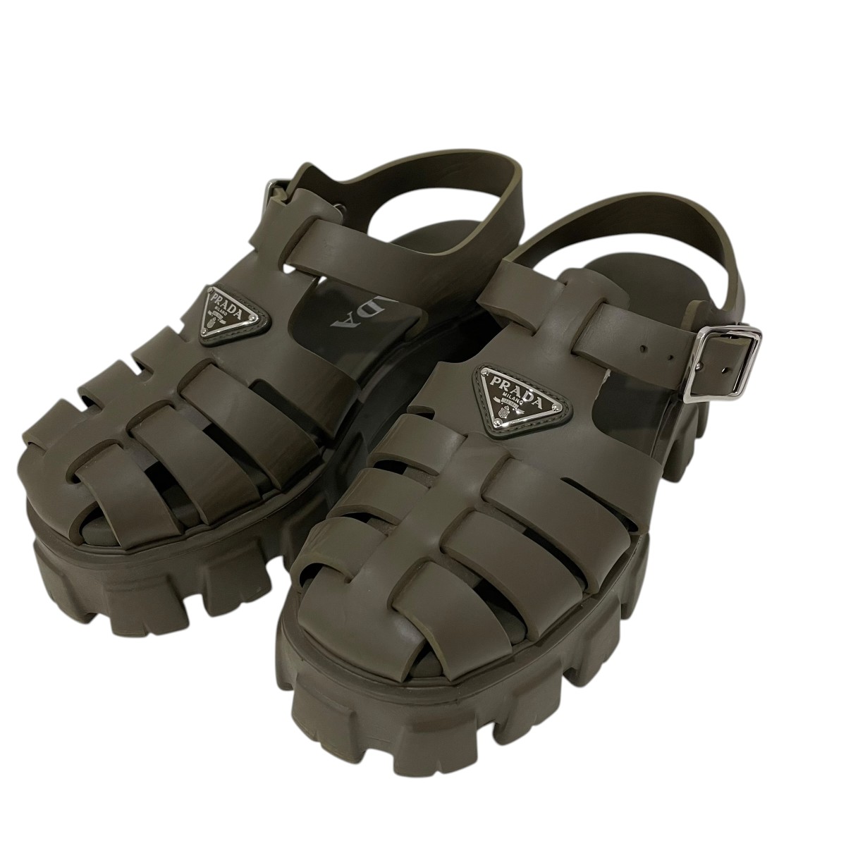 【中古】PRADA モノ木鼠 サンダル オリーブ 大いさ：35 【040526】（プラダ）