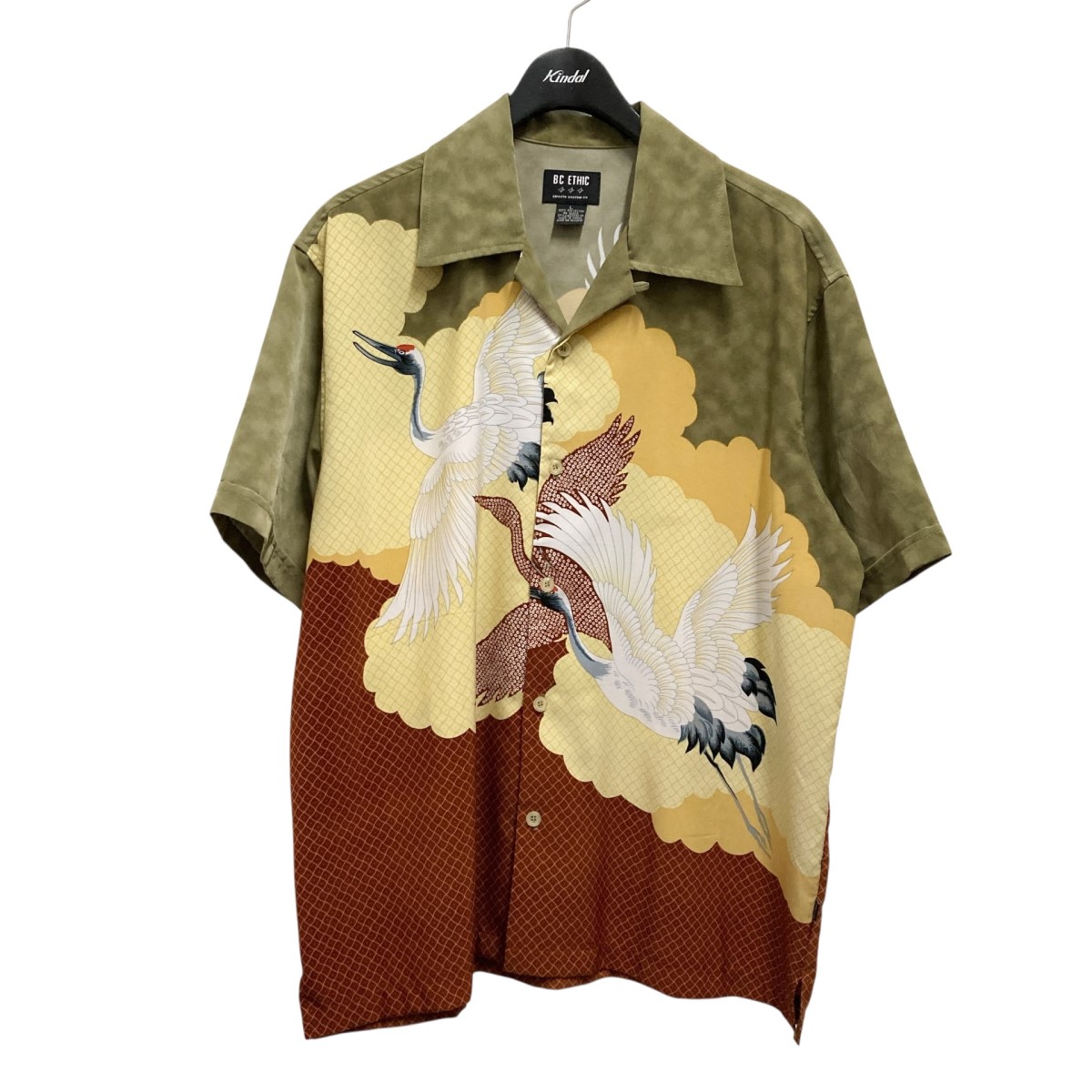 【中古】BC ETHIC 総柄半袖プルオーバー 94505 黄色×カーキ 大きさ：L 【040526】（ビーシーエシック）