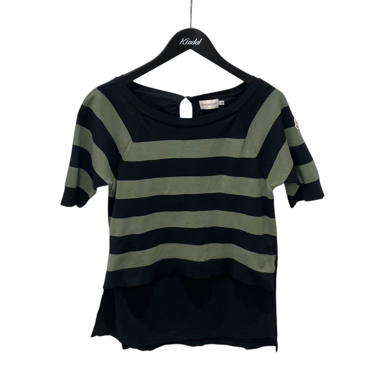 【中古】MONCLER サイドスリットボーダーカットソー 半袖カットソー 41093908370099199 緑であること×黒いこと 大きさ：M 【040526】（モンク線路）