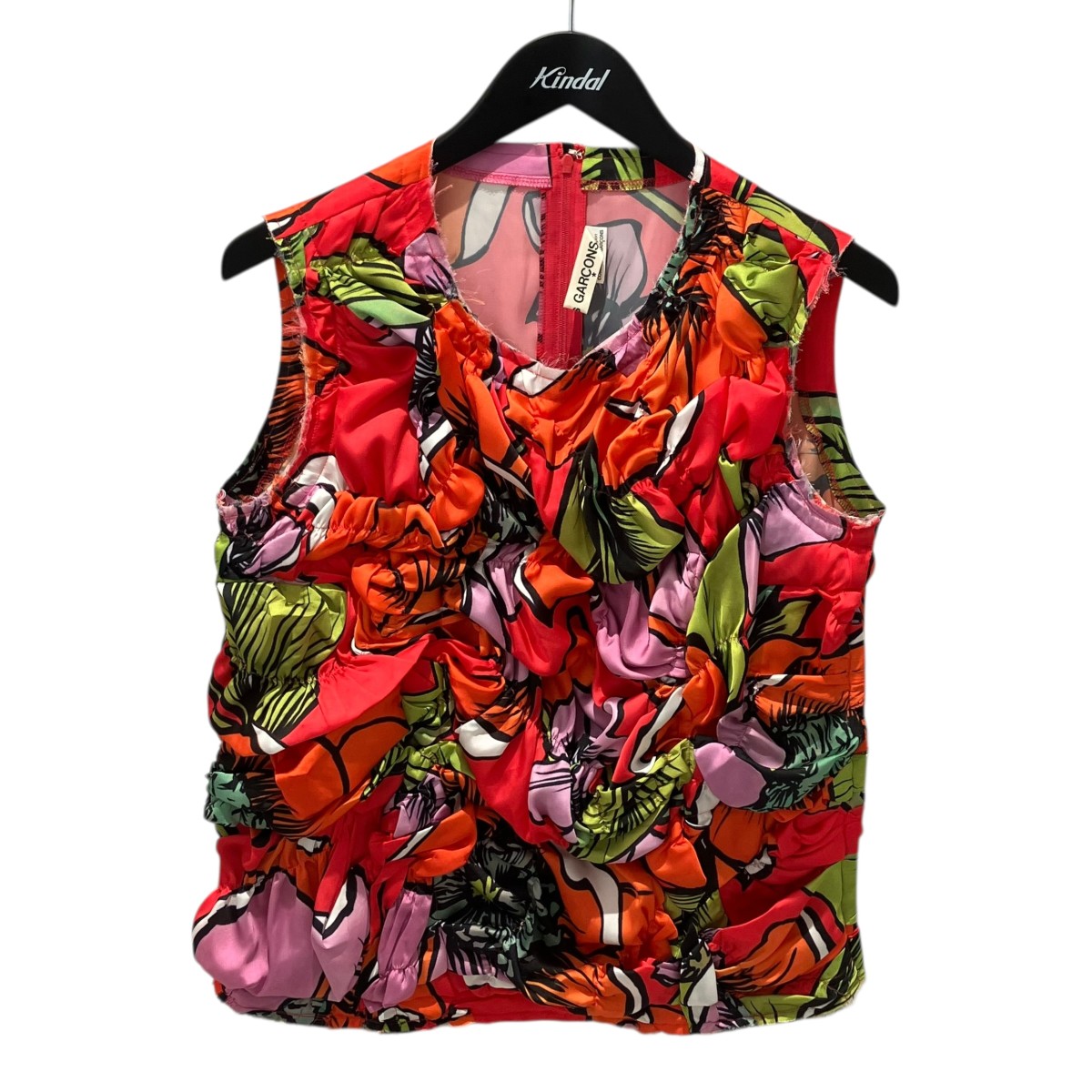 【中古】COMME des GARCONS 24SS GM-B005 FLOWERS PRINTED SATIN TOP ノースリーブプルオーバー マルチ色つや 大きさ：L 【040526】（コムデギャルソン）