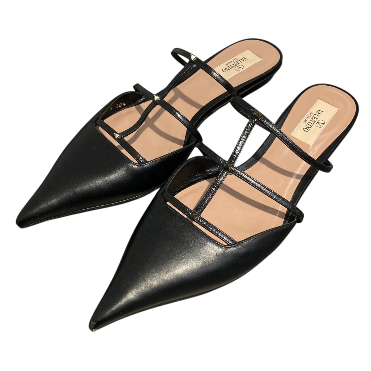 【中古】VALENTINO ロックスタッズ ウィスピーミュール 黒いこと 大きさ：38(約25糎) 【040526】（ヴァレンチノ）