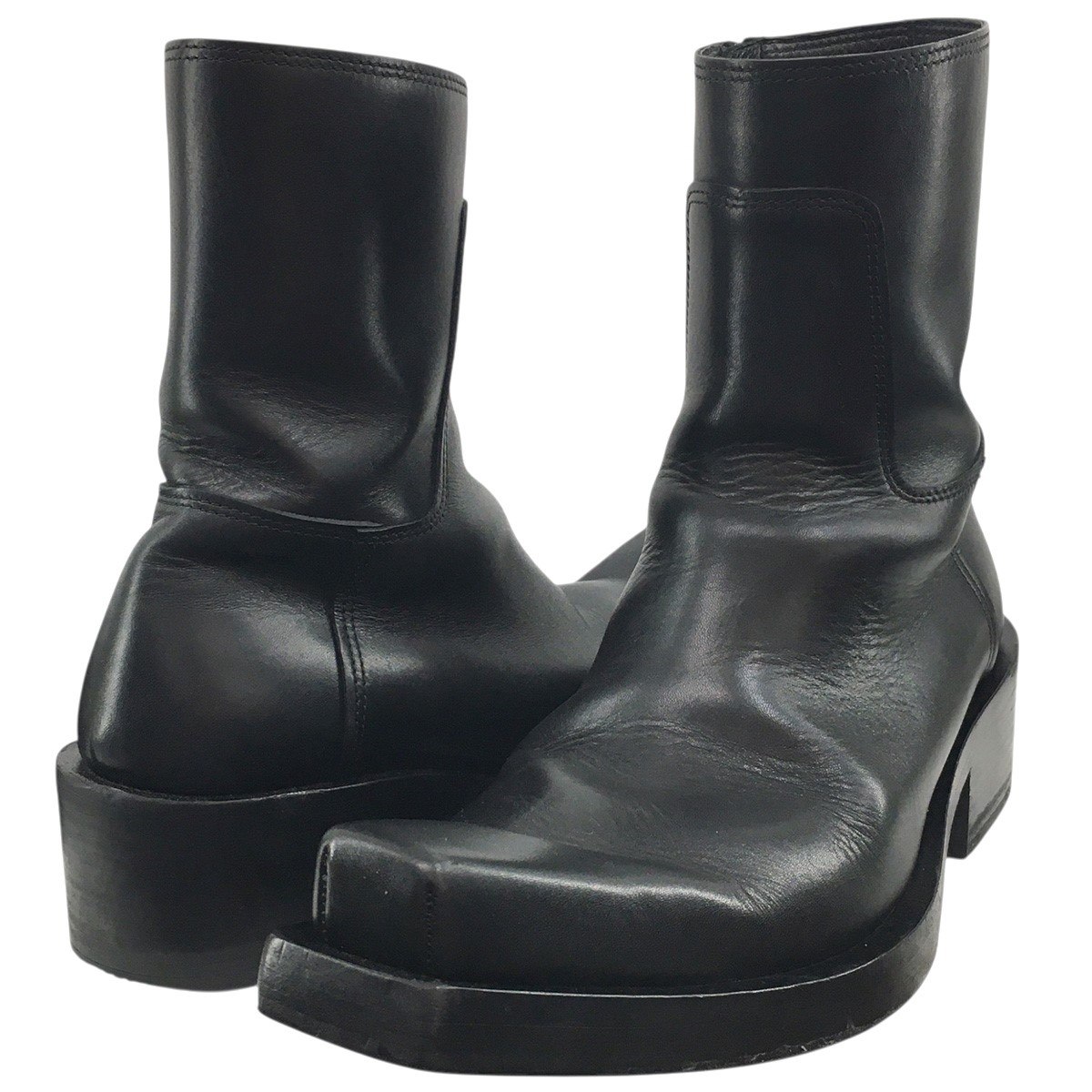 【中古】BALENCIAGA 23AW デムナ期 Santiago サンティアゴ スクエアトゥ ボリュームソール サイドジップ なめし革 ブーツ シューズ 靴 黒いこと 大きさ：42 / 27.5コマーシャル 【040526】（バレンシアガ）