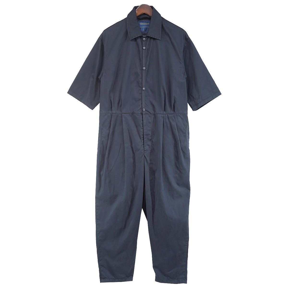 【中古】LAVENHAM 23SS Short Sleeve Jumpsuit ショートスリーブジャンプスーツ コットンツイル スナップボタン ギャザー テーパード オールインワン 細工物お召しもの 米国海軍 大きさ：38 【040526】（ラヴェンハム）