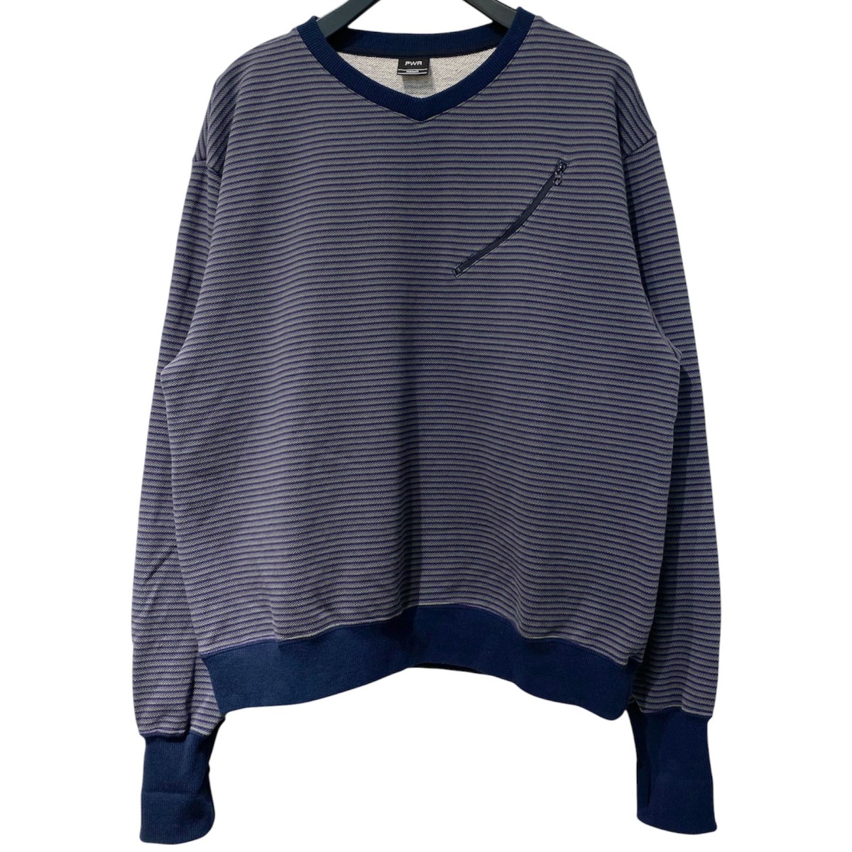 【中古】PWA(Progressive Workers Association) 25AW HEAVY KANOKO V-NECK P／Oヘビーカノコボーダートップス パープル×米国海軍 大きさ：M 【040526】（プア）