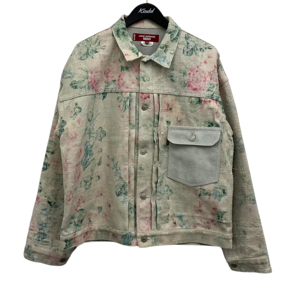 【中古】CDG JUNYA WATANABE MAN×LEVI’S Rayon Linen Floral Pattern Printed X Cowhide レーヨンリネン花柄ジャケット アイボリー×マルチカラー サイズ：M 【050526】（ジュンヤワタナベコムデギャルソンマン×リーバイス）