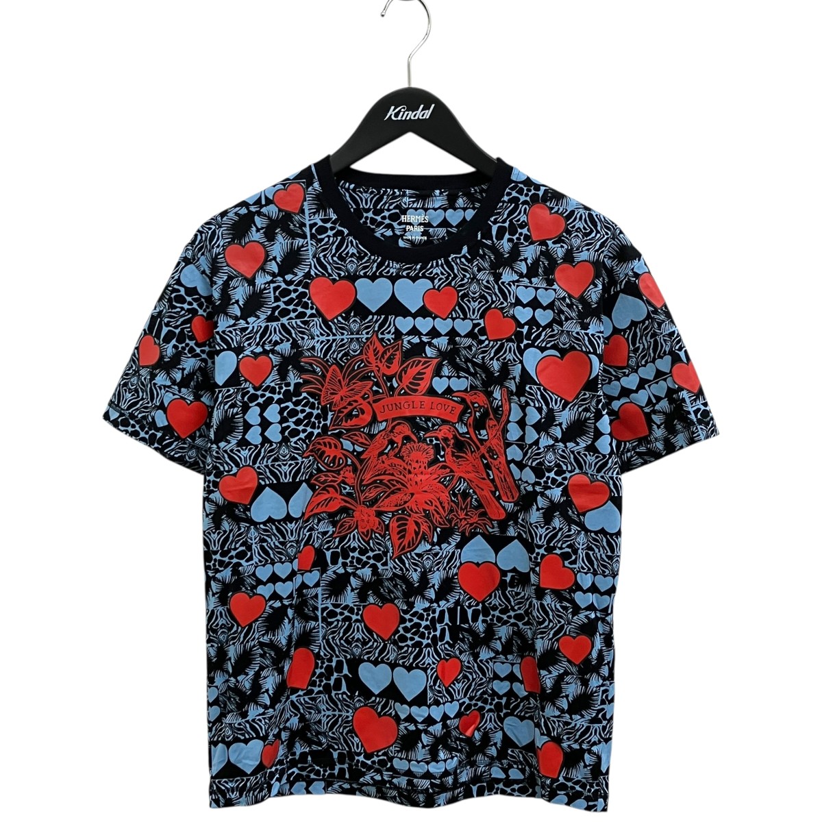 【中古】HERMES 24SS Jungle Love ティーシャツ 赤いこと×青色 大いさ：36 【060526】（エルメス） レディースファッション-トップス-Tシャツ・カットソー