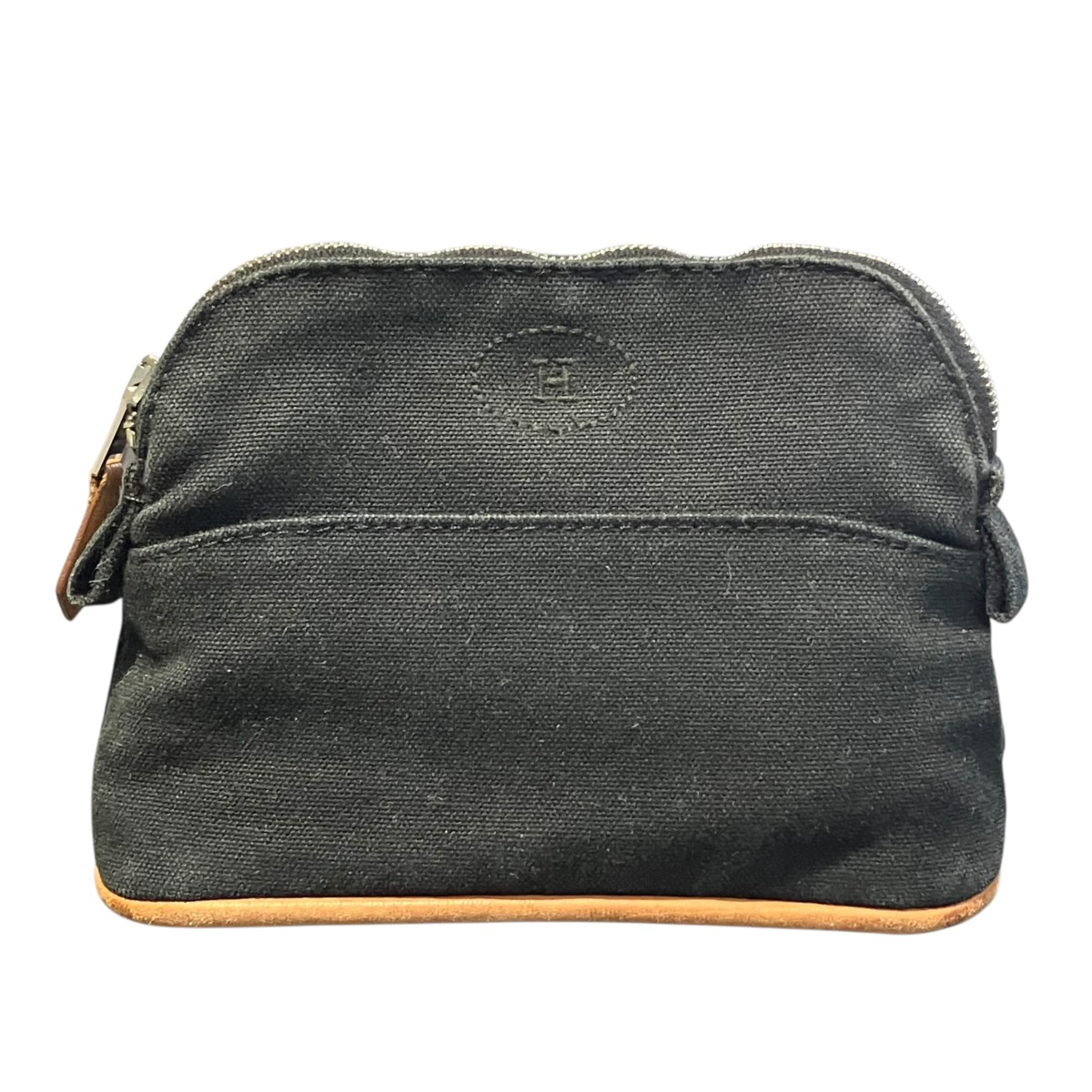 【中古】HERMES ボリードポーチ ミニミニ 合切袋 黒いこと×赤銅色 【060526】（エルメス）
