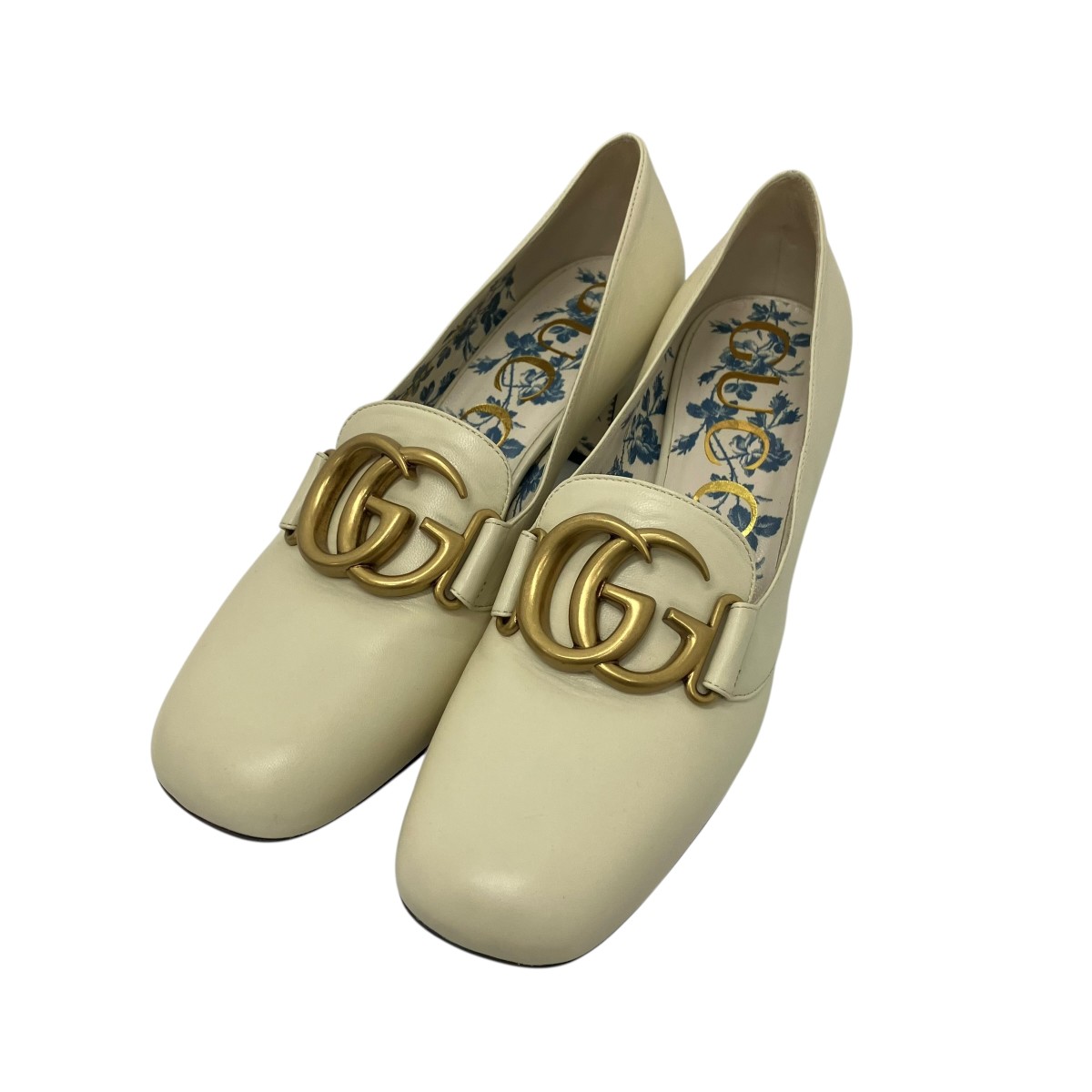 【中古】GUCCI GGマーモントチャンキーヒールパンプス ベージュ 大きさ：37.5 【060526】（グッチ）