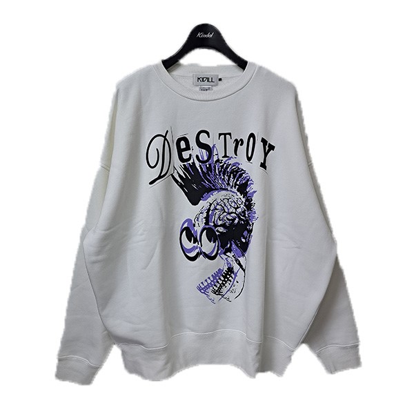 【中古】KIDILL 24AW DESTROY PUNK SKULL SWEAT デストロイパンクスカルスウェット KL876 白いこと 大いさ：Free 【060526】（キディル） メンズファッション-スウェット・トレーナー-トップス