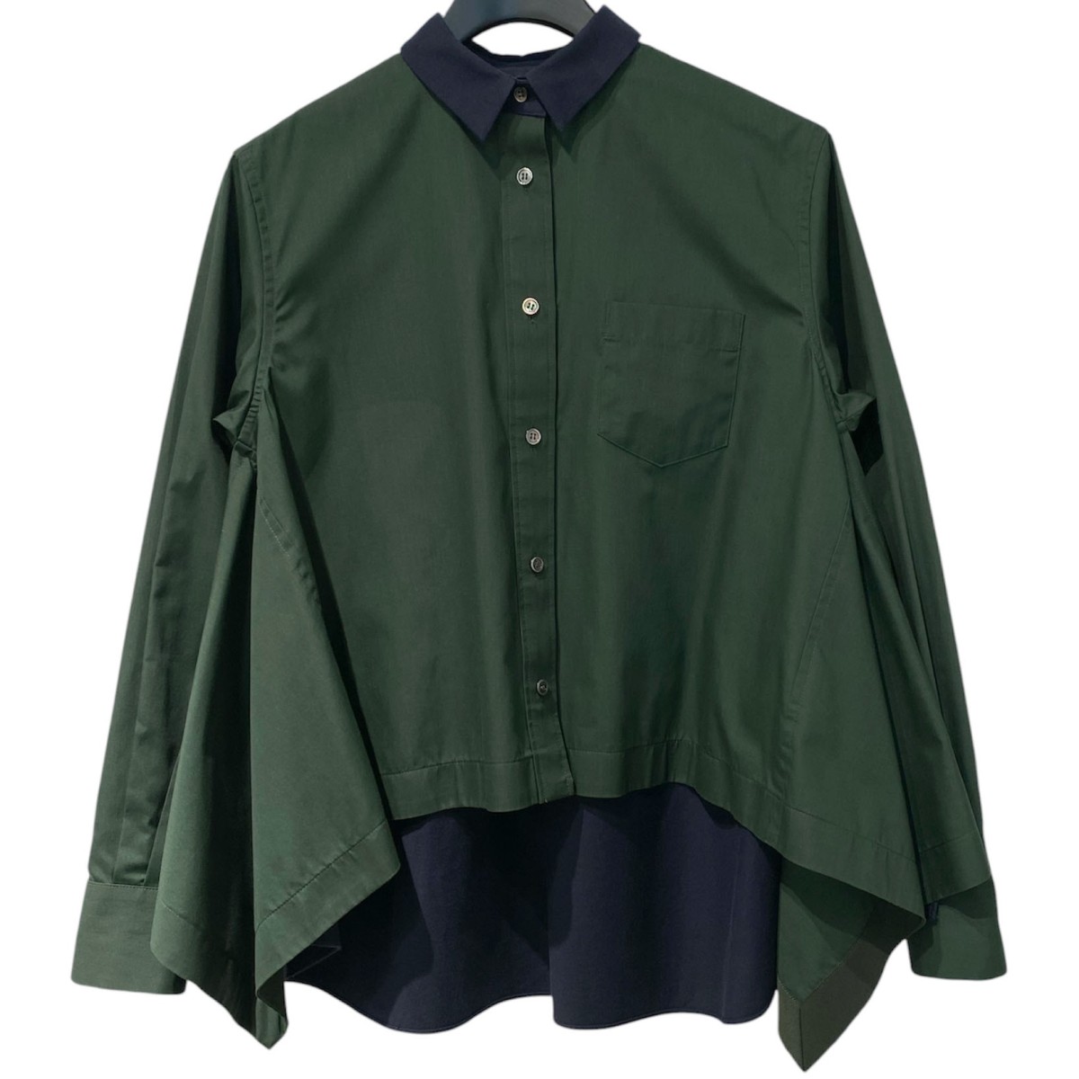 【中古】sacai　20SS Suiting Layered Shirt切替ドッキングレイヤードシャツ ネイビー&times;グリーン サイズ：1 【060526】（サカイ）｜ブランド古着のカインドオル