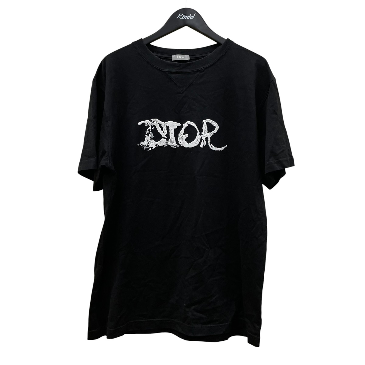 【中古】DIOR PETER DOIG ロゴタイプ刺しゅう 半袖プルオーバー 綿織物プルオーバー 143J685C0677 黒いこと 大きさ：L 【070526】（クリスチャンディオール）