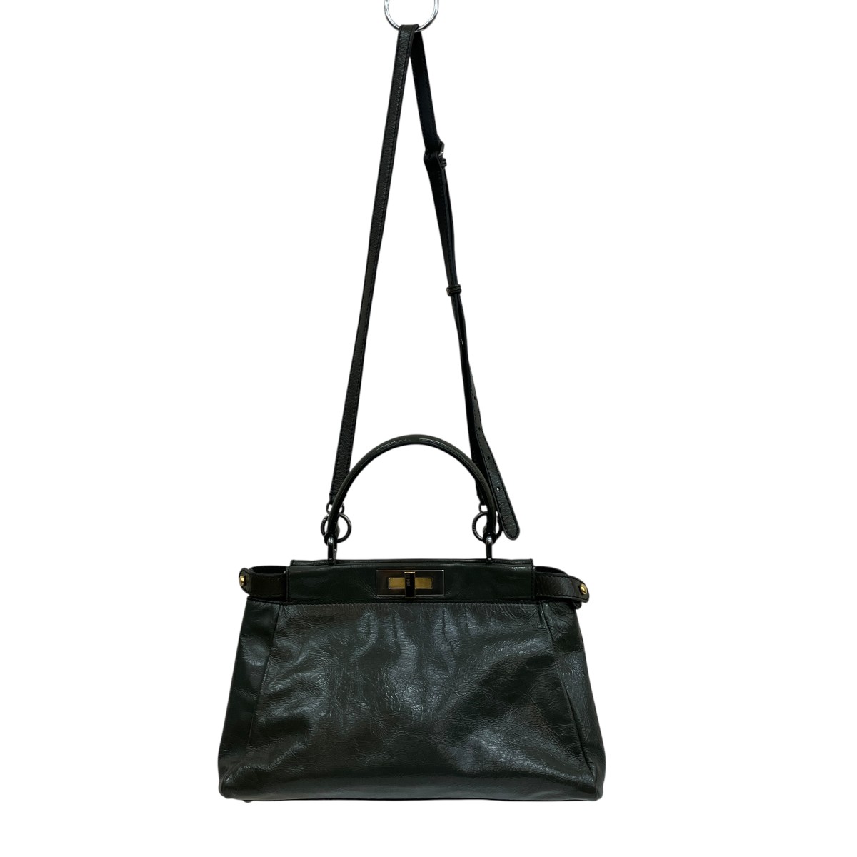 【中古】FENDI ピーカブー エナメル ショルダーバッグ 緑であること 【080526】（フェンディ）