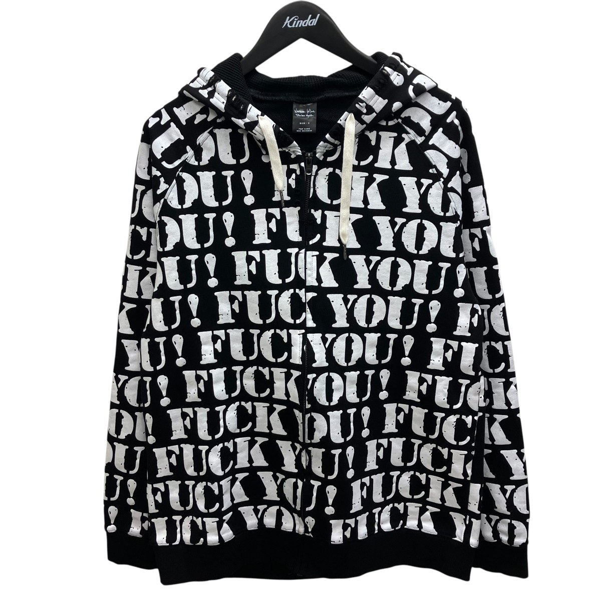 【中古】NUMBER (N)INE 06SS FUXX YOUジップパーカー 黒いこと×白いこと 大いさ：2 【080526】（電話番号野球クラブ）