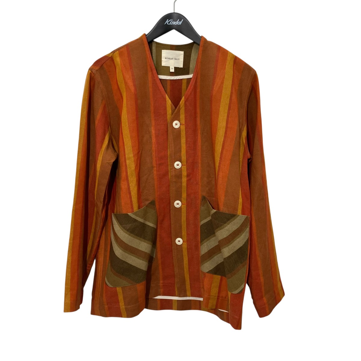 【中古】NICHOLAS DALEYストライプ ノーカラージャケット オレンジ サイズ:36【価格見直し】|ブランド古着のカインドオル