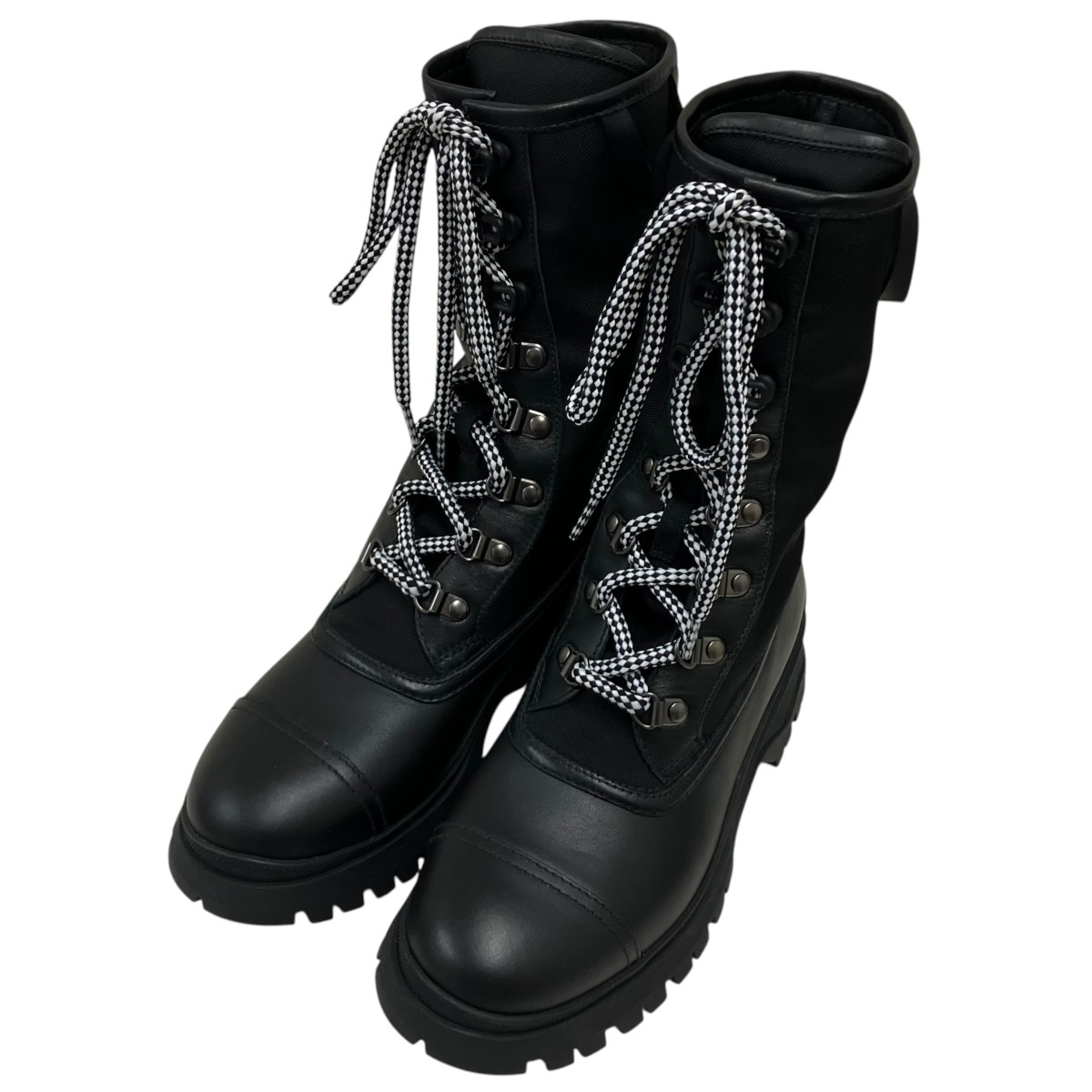 【中古】PRADA ロデオレザーテクニカルナイロン レースアップブーツ 黒いこと 大きさ：35 【100526】（プラダ）