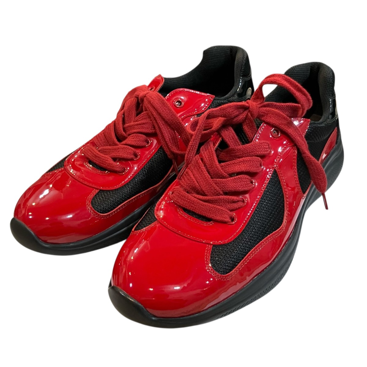 【中古】PRADA アメリカズカップスニーカー 4E3400 黒いこと×赤いこと 大いさ：9 1/2 【100526】（プラダ）