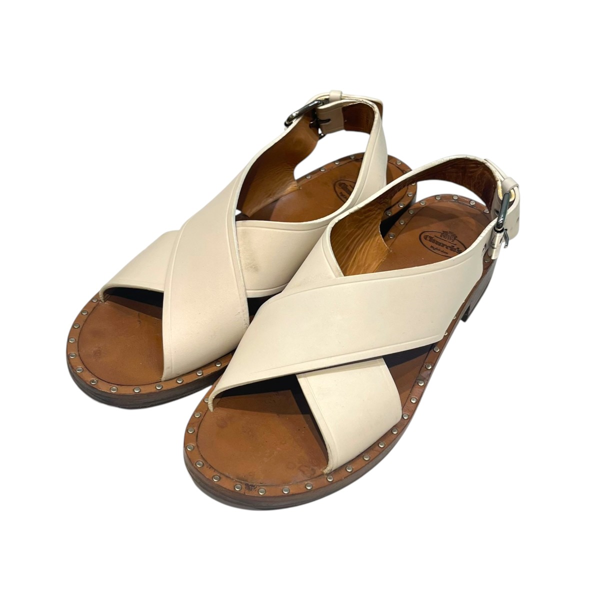 【中古】Church’s 差し交わすサンダル 象牙色×赤銅色 大きさ：36 【090526】（教会堂）