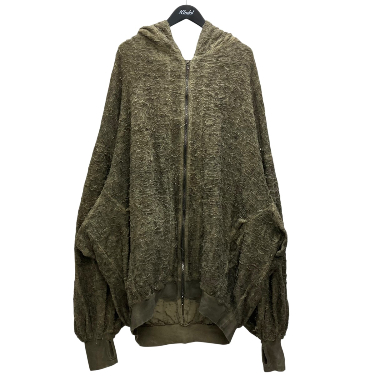 【中古】JULIUS 26SS COTTON PILE JACQUARD ZIP UP HOODIE ジップパーカー オリーブ 大きさ：3 【100526】（ユリウス）