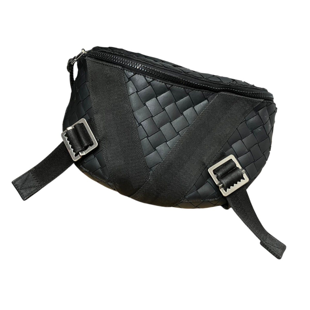 【中古】BOTTEGA VENETA イントレチャートウエストバッグ 黒いこと 【100526】（ボッテガヴェネタ）