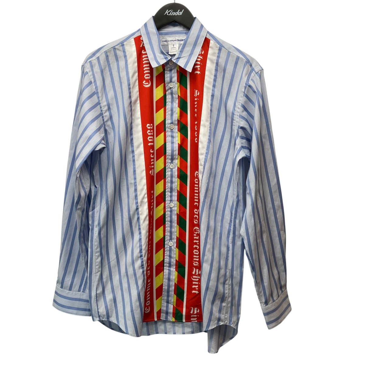 【中古】COMME des GARCONS SHIRT 25AW SHIRT WOVEN 総柄縞模様プルオーバー FP-B008-W25-1 天の原青色 大きさ：S 【100526】（コムデギャルソンシャツ）
