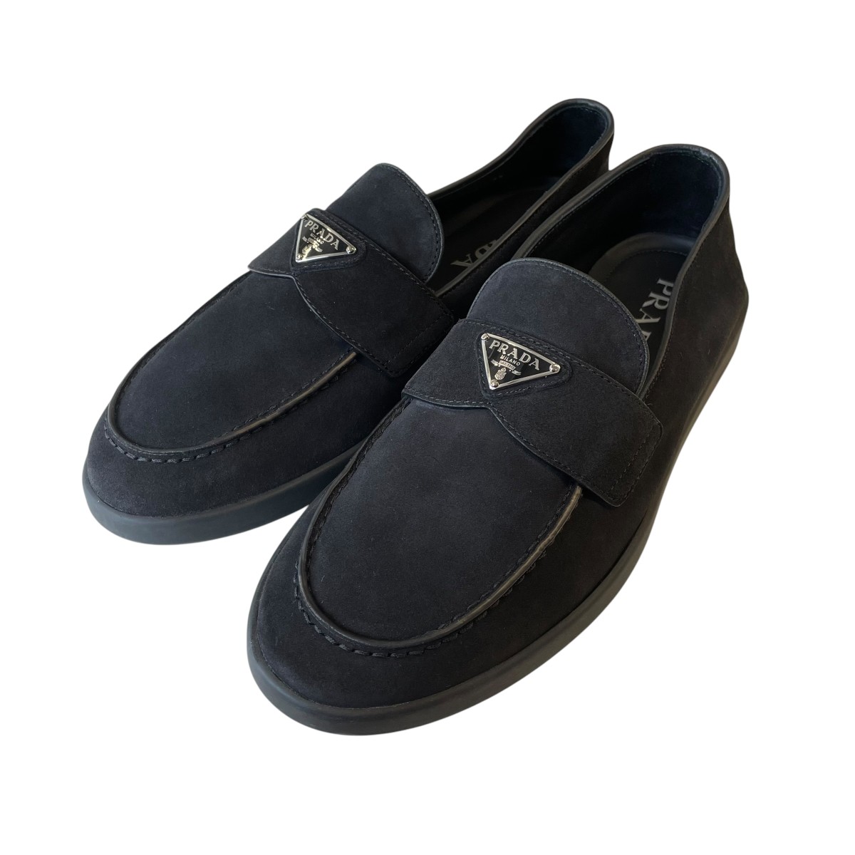 【中古】PRADA メタルロゴプレート 置き目毛革 2DG124 黒いこと 大きさ：7 1/2 【130526】（プラダ）