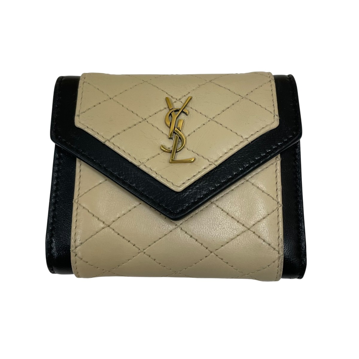 【中古】Saint Laurent Paris マルチフォールドウォレット コンパクトウォレット 712688 ベージュ×黒いこと 【120526】（サンローランパリ）