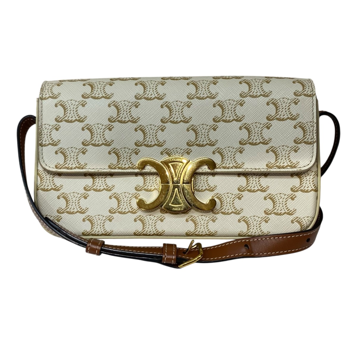 【中古】CELINE トリオンフクロードショルダーバッグ 白いこと 【130526】（セリーヌ）