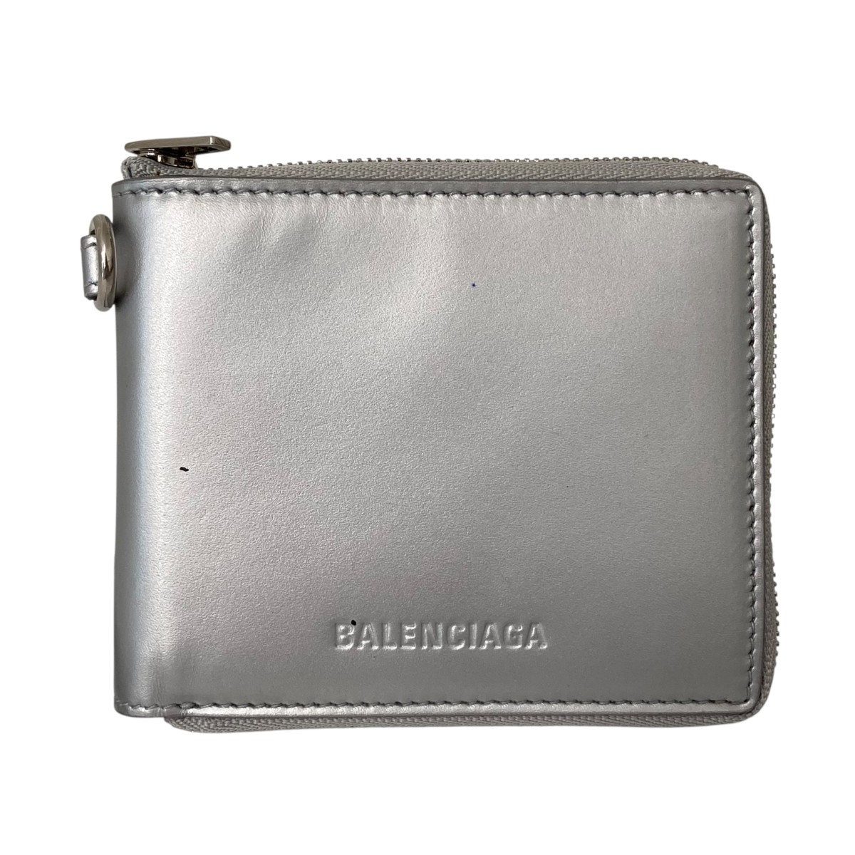 【中古】BALENCIAGA　ストラップ付 コンパクトウォレット 664043 23VGY シルバー 【140526】（バレンシアガ）｜ブランド古着のカインドオル
