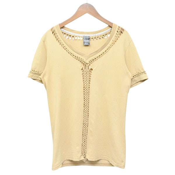 【中古】NUMBER (N)INE 2007AW ジョージ期 編み込みVのど首ティーシャツ 半袖Ｔシャツ ベージュ 大きさ：2 【140526】（電話番号野球クラブ）