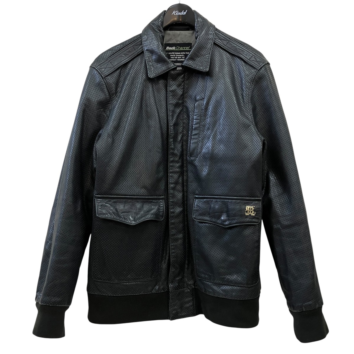 【中古】BACK CHANNEL パンチングレザー なめし革上衣 黒いこと 大きさ：L 【050626】（うしろ側通信路）