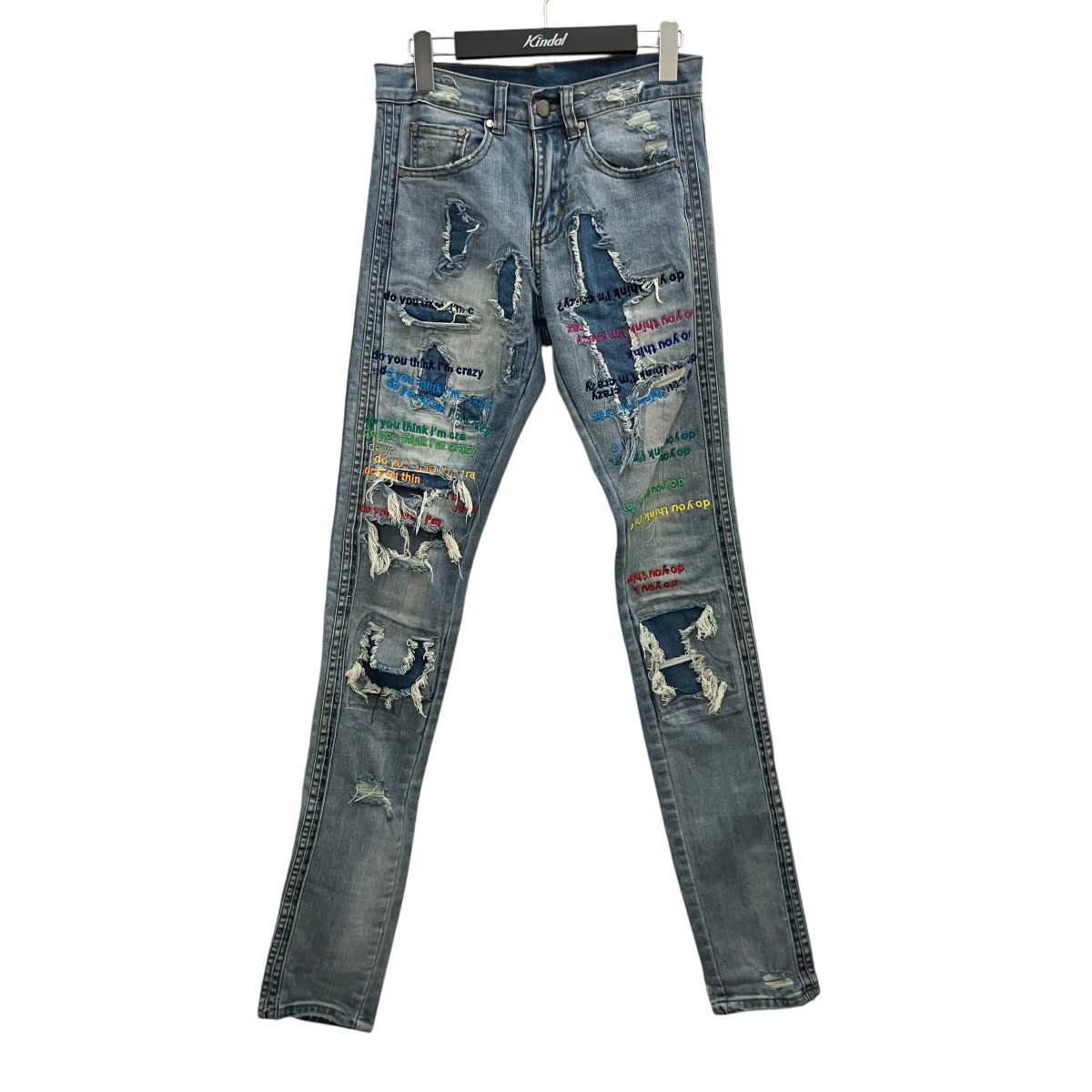 【中古】EV BRAVADO 【DO YOU THINK I’M CRAZY RAINBOW EMBROIDERED JEANS】 レインボウエンブロイダリースキニーデニムパンツ インディゴ サイズ:28 【150526】(エブブラバド)|ブランド古着のカインドオル