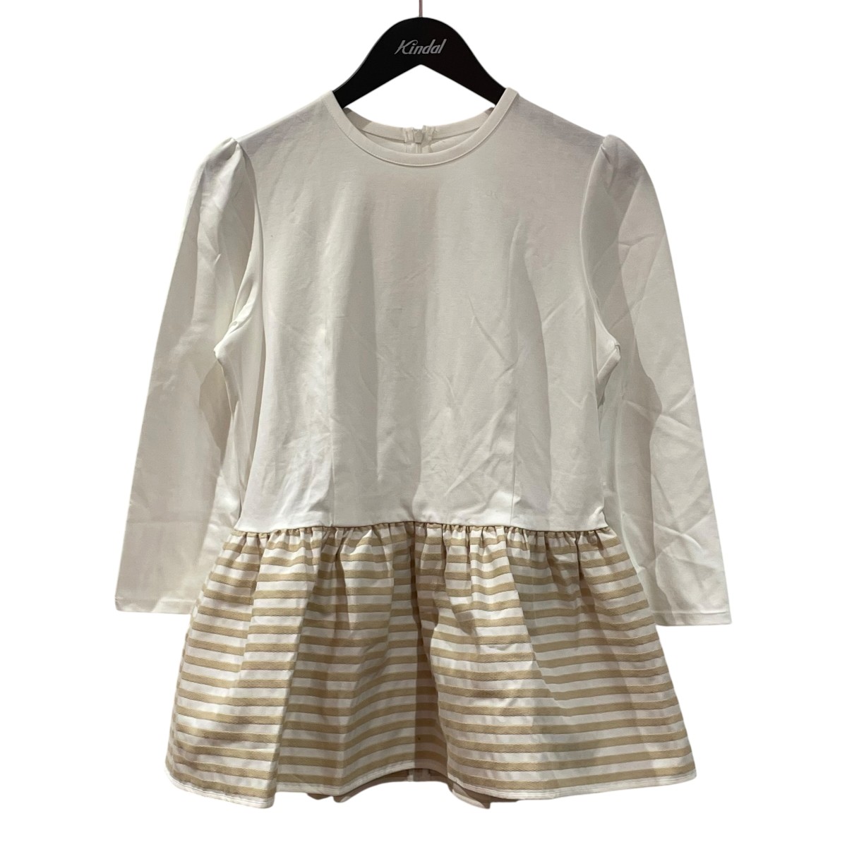 【中古】BORDERS AT BALCONY PEPLUM LONG SLEEVE TEE 長袖カットソー BD2211-2B-14 白いこと 大きさ：36 【160526】（ボーダーズアットバルコニー）