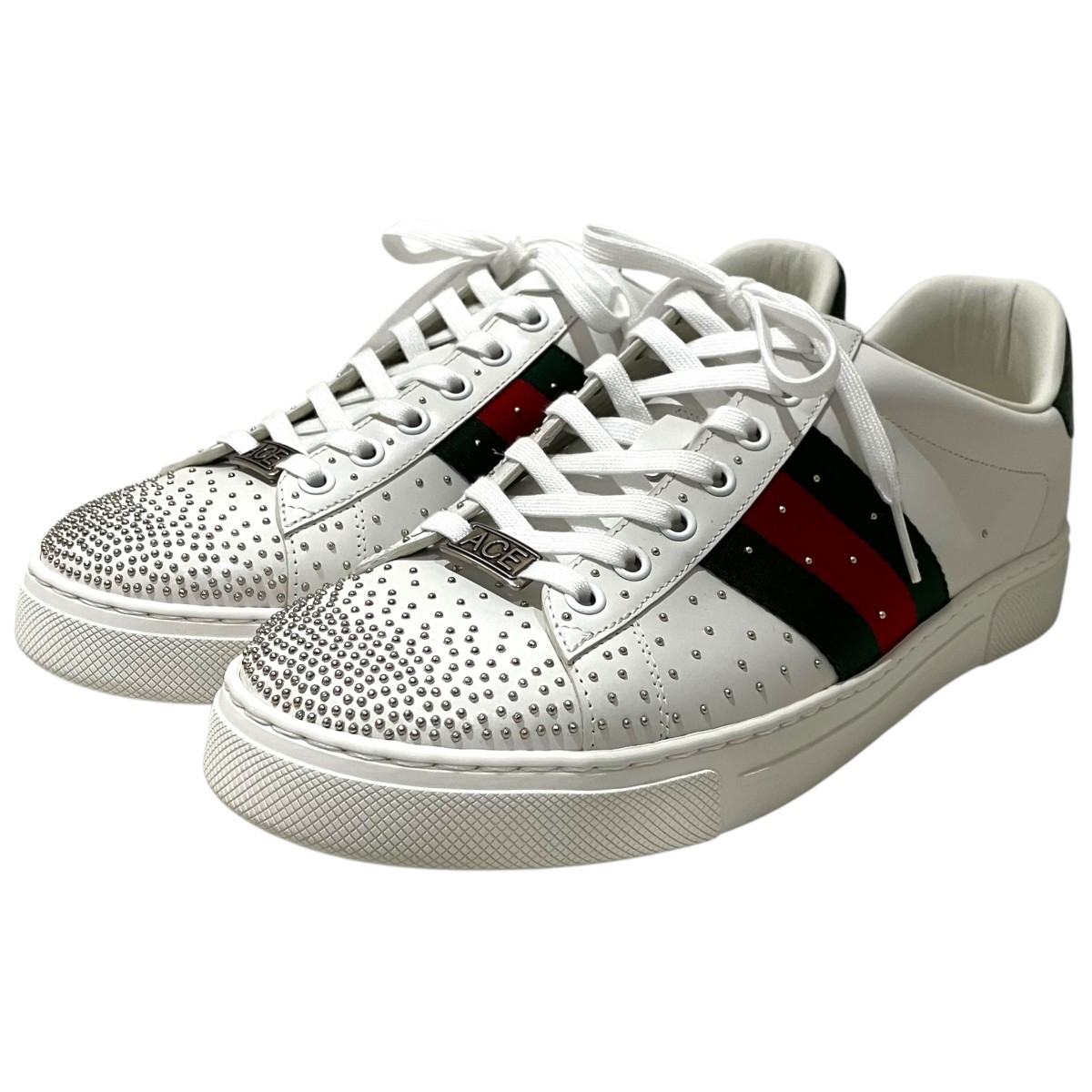 【中古】GUCCI 【はやりっ児】 ウェブストライプスタッズスニーカー 853252 白いこと 大きさ：8 1/2 【170526】（グッチ）