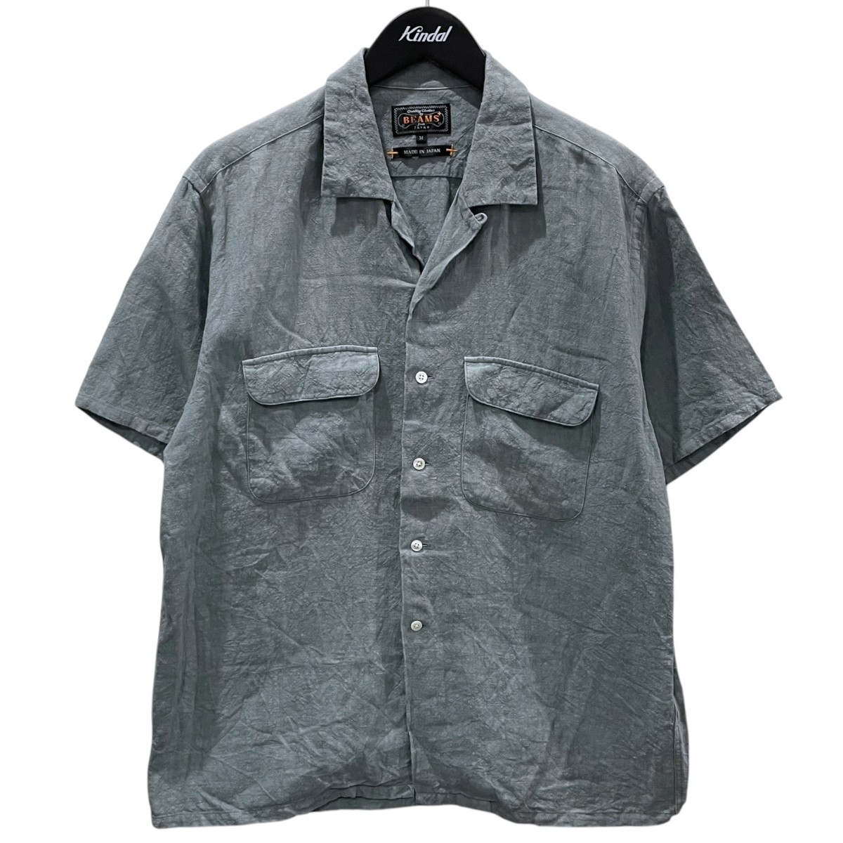 【中古】BEAMS PLUS 25SS 明けっ広げ色合いリネン半袖プルオーバー Open Collar 1／40 Linen 38-01-0192-139 サキソフォン青色 大きさ：M 【170526】（ビームスプラス）