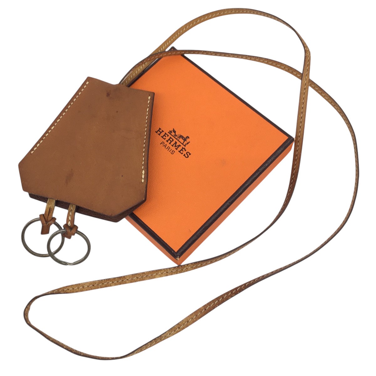 【中古】HERMES クロシェット なめし革 キーリングネックレス 赤銅色 【220526】（エルメス）