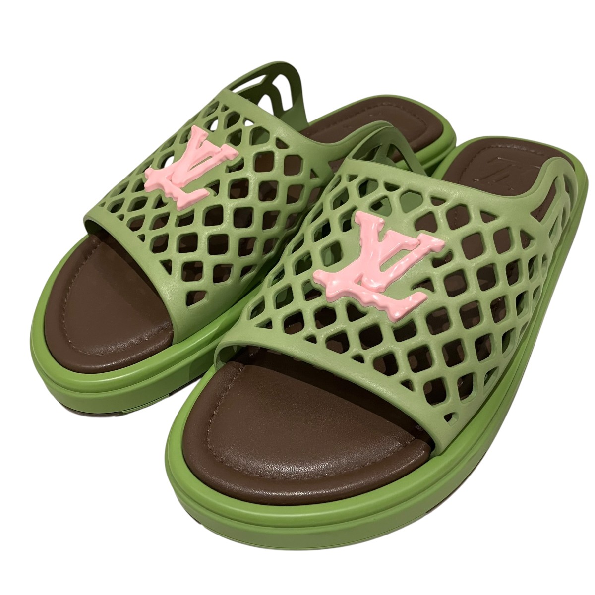 【中古】LOUIS VUITTON×Tyler The Creator 【ワッフルラインミュールサンダル】 サンダル 緑であること×赤銅色 大きさ：8 【180526】（ルイヴィトン）