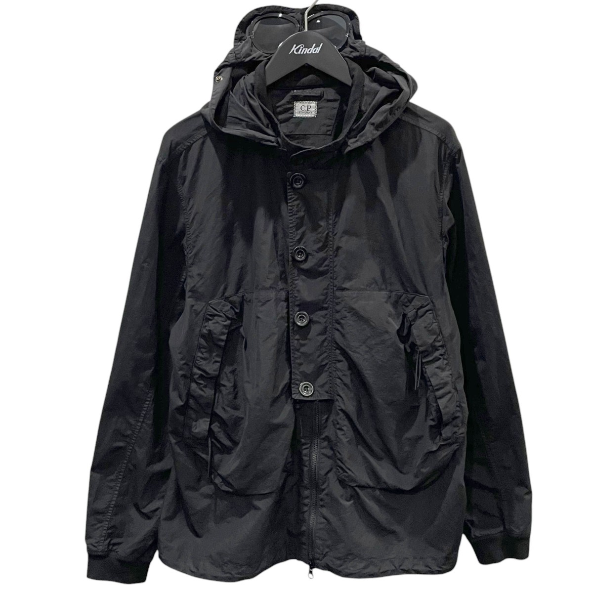 【中古】C．P COMPANY フーデッドナイロンシャツ Flatt Nylon Goggle Overshirt 木目細かナイロン ゴーグル 厚地の外套プルオーバー 16CMOS018A-005991G 黒いこと 大きさ：L 【180526】（シーピーカンパニー）