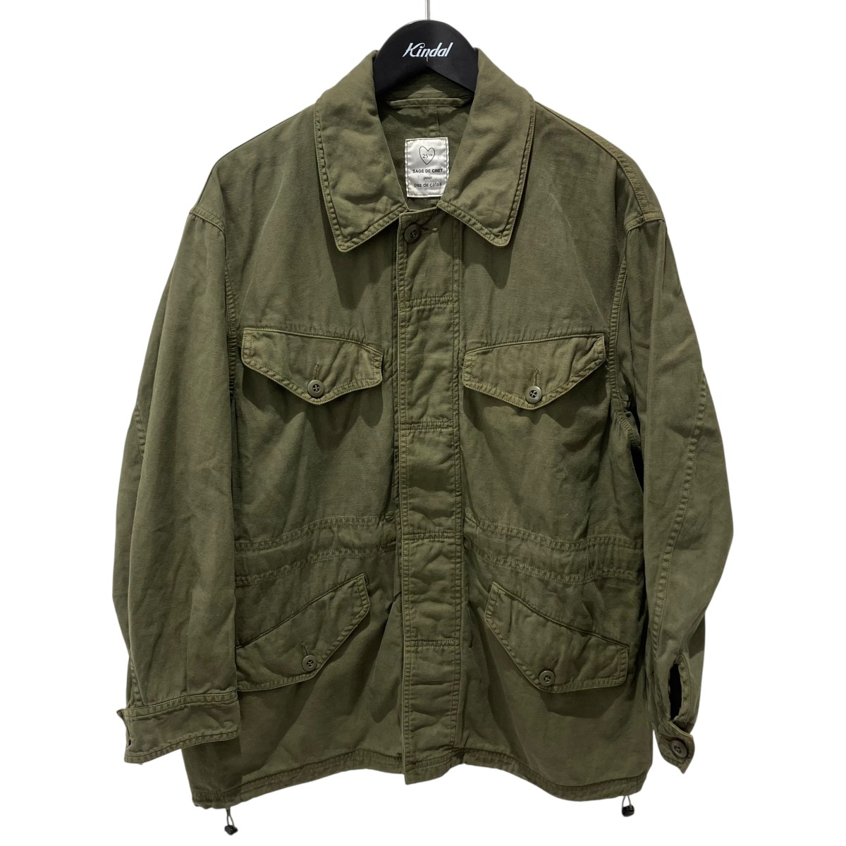 【中古】sage de cret×pas de calais 24SS コットンリネンバックサテンミリタリージャケット ミリタリー上衣 3236-460 オリーブ 大きさ：XS 【190526】（サージュデクレ×パドカレ）