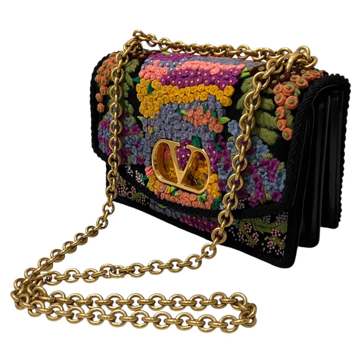 【中古】VALENTINO GARAVANI 【ヴェインエンブロイダリーショルダーバッグ】 ショルダーバッグ 7W2B0R16TGX 黒いこと×マルチ色合い 【200526】（ヴァレンティノ・ガラヴァーニ）